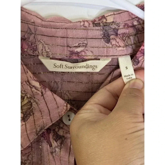 SOFT SURROUNDINGS Women Rose Floral Long Sleeve Tunic Dress Sheer Small Lagenlo - Picture 4 of 9